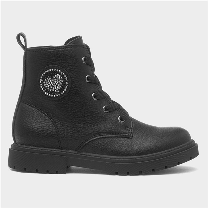 Maddy Girls Black Lace Up Ankle Boot