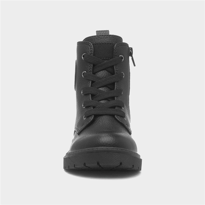 Maddy Girls Black Lace Up Ankle Boot