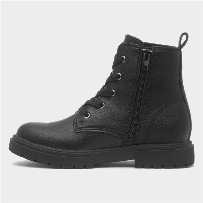 Maddy Girls Black Lace Up Ankle Boot