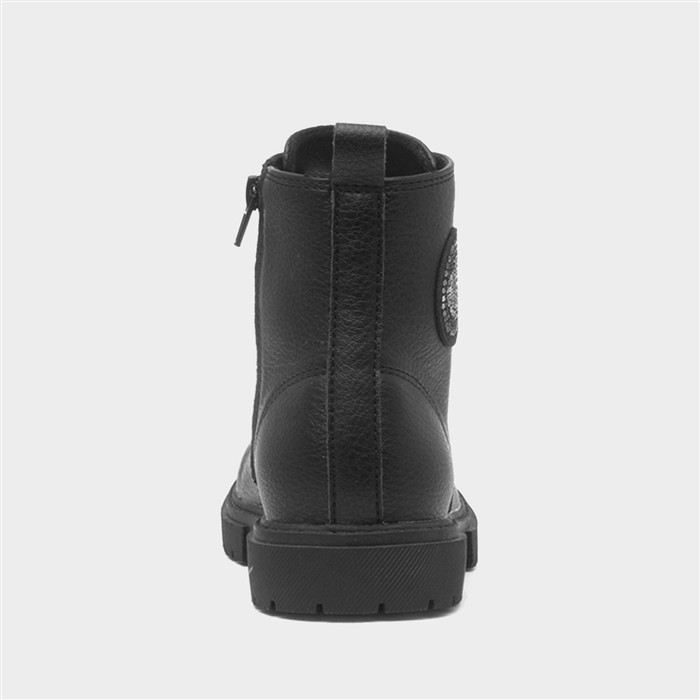 Maddy Girls Black Lace Up Ankle Boot