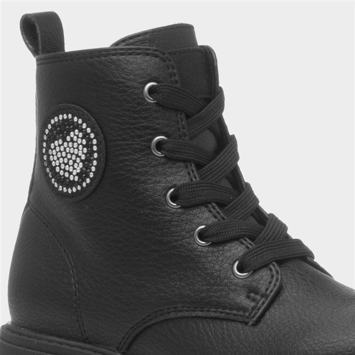 Maddy Girls Black Lace Up Ankle Boot