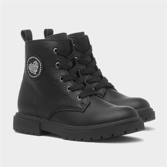 Maddy Girls Black Lace Up Ankle Boot