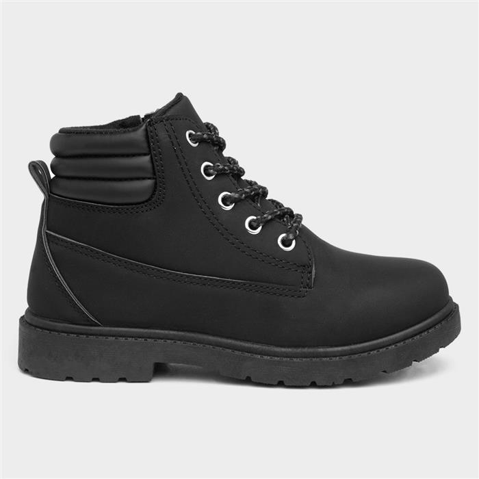 Boys Black Lace Up Zip Up Ankle Boot