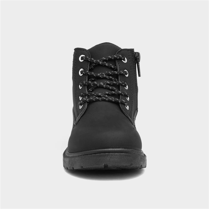 Boys Black Lace Up Zip Up Ankle Boot
