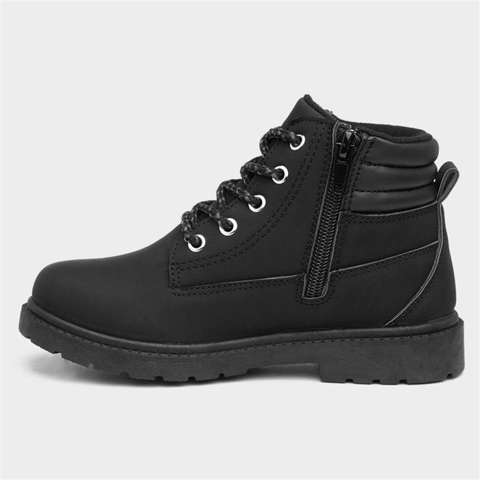 Boys Black Lace Up Zip Up Ankle Boot