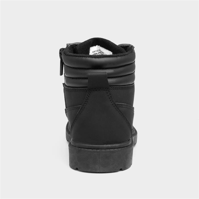 Boys Black Lace Up Zip Up Ankle Boot