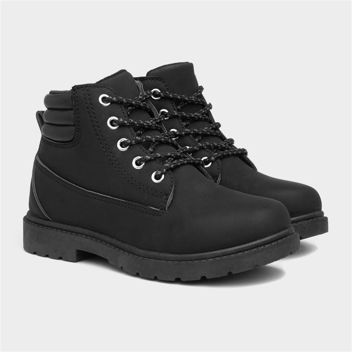 Boys Black Lace Up Zip Up Ankle Boot