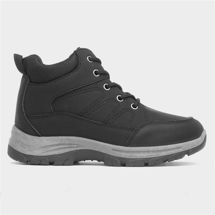 Boys Black Lace Up Chunky Ankle Boot
