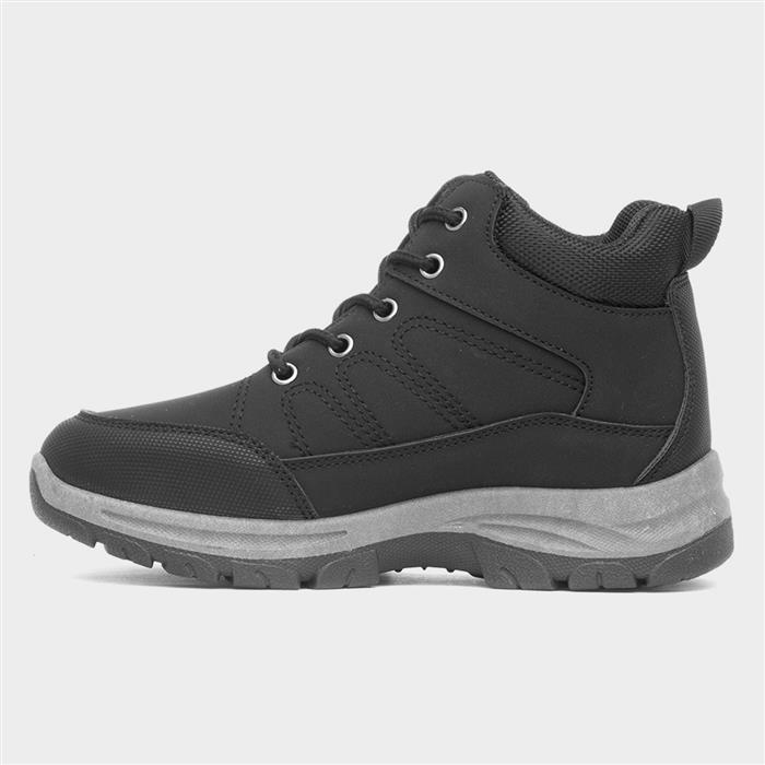 Boys Black Lace Up Chunky Ankle Boot