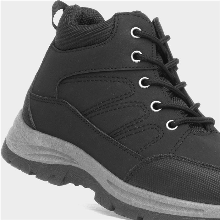 Boys Black Lace Up Chunky Ankle Boot
