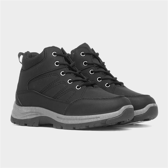 Boys Black Lace Up Chunky Ankle Boot
