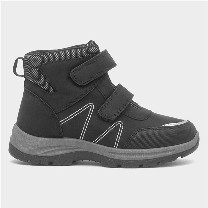 Boys Black Double Easy Fasten Ankle Boot