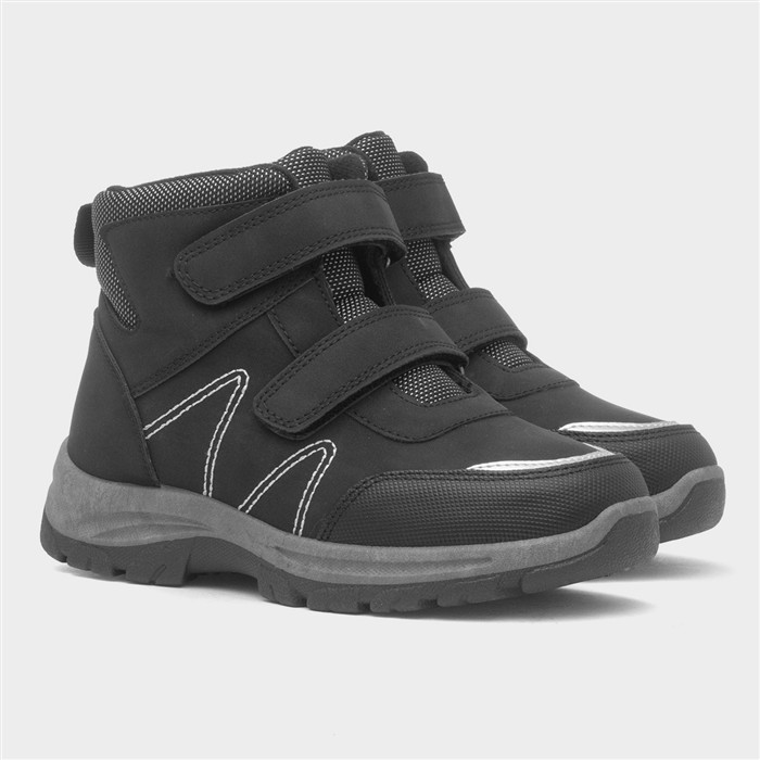 Boys Black Double Easy Fasten Ankle Boot