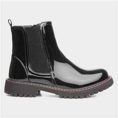 Girls Black Patent Chelsea Boot