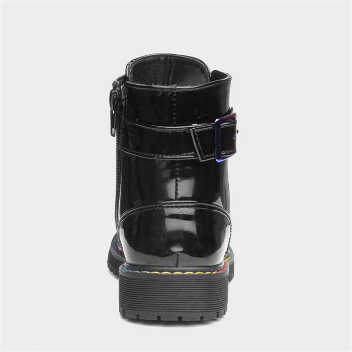 Girls Black Patent Iridescent Ankle Boot