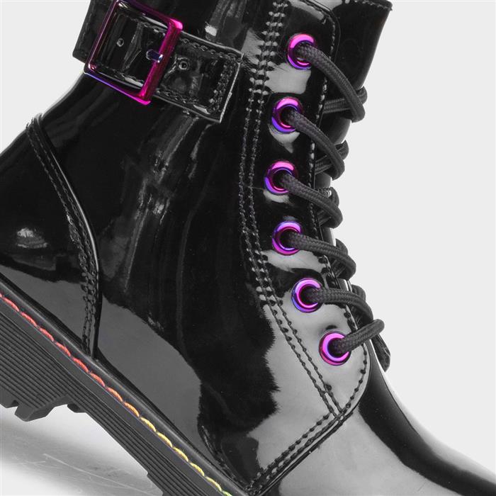 Girls Black Patent Iridescent Ankle Boot