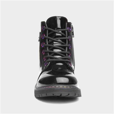 Girls Black Patent Iridescent Boot