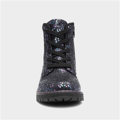 Laura Girls Black Glitter Boot