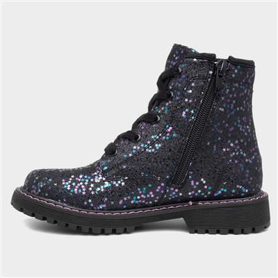 Laura Girls Black Glitter Boot