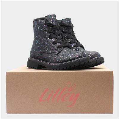 Laura Girls Black Glitter Boot