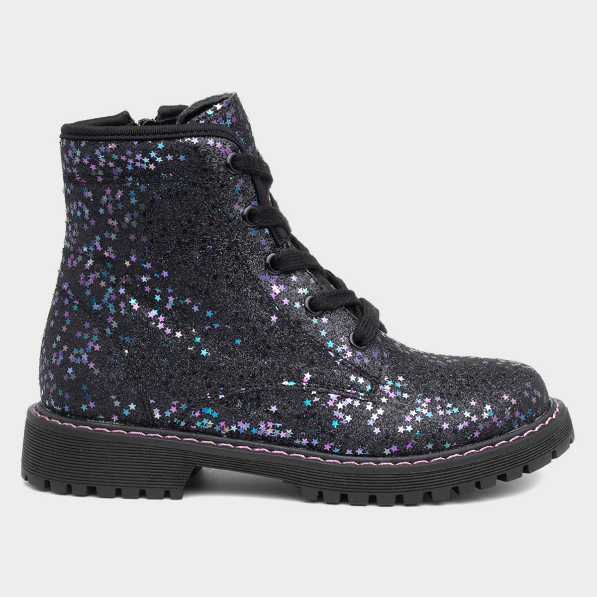 Laura Girls Black Glitter Boot