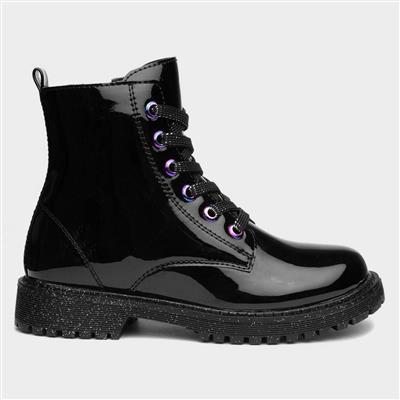 Amy Girls Black Patent Ankle Boot