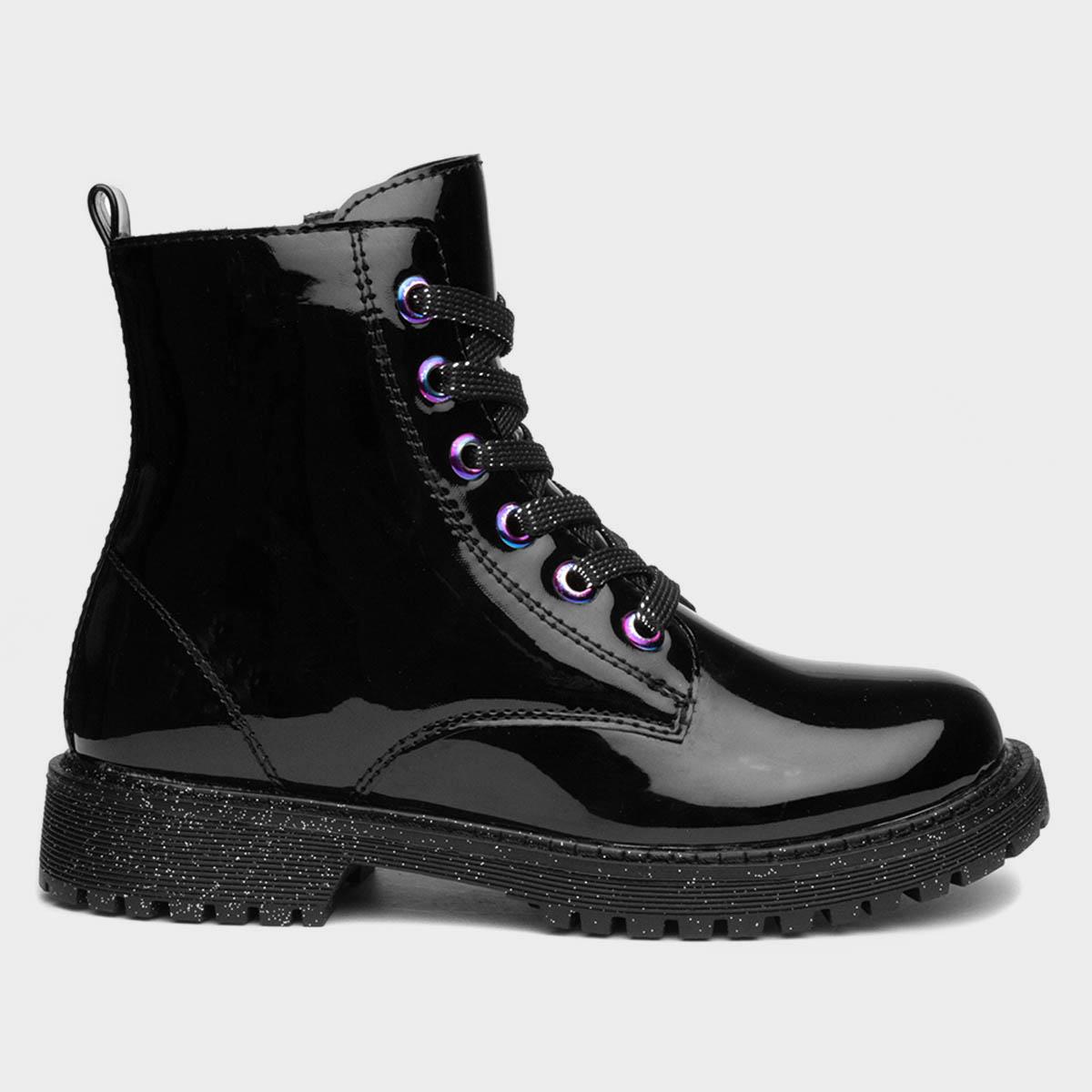 Amy Girls Black Patent Ankle Boot