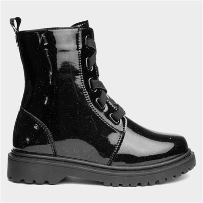 Girls Black Sparkle Patent Boot
