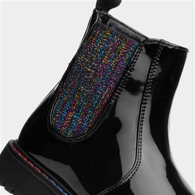 Olena Girls Black Patent Chelsea Boot