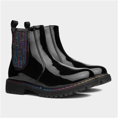 Olena Girls Black Patent Chelsea Boot