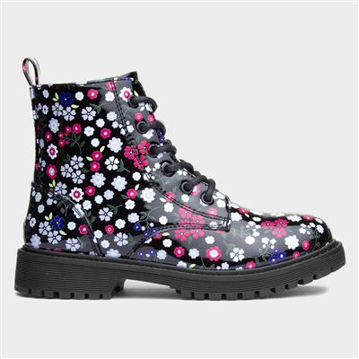 Rebecca Kids Black Floral Ankle Boot