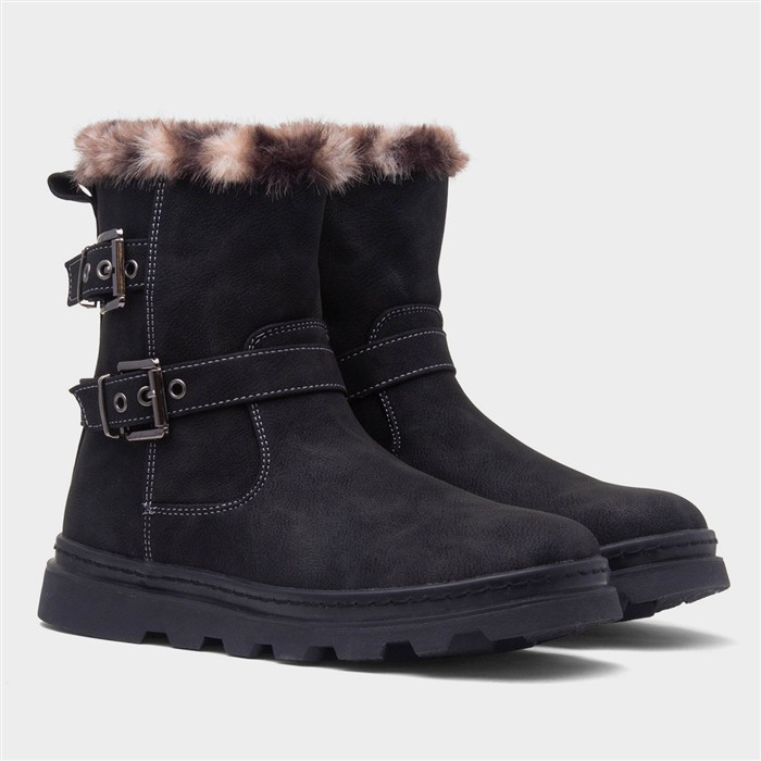 Jasmin Girls Black Zip Up Ankle Boot