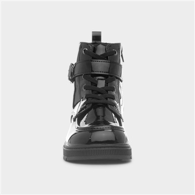 Drama Girls Black Patent Wedge Boot