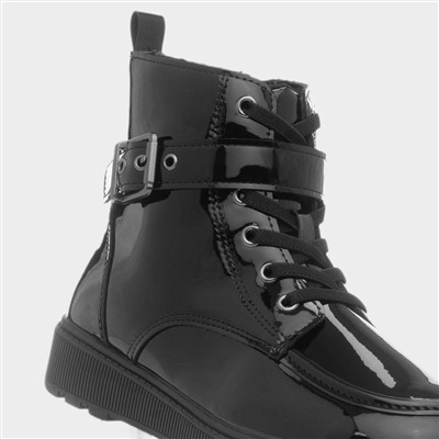 Drama Girls Black Patent Wedge Boot