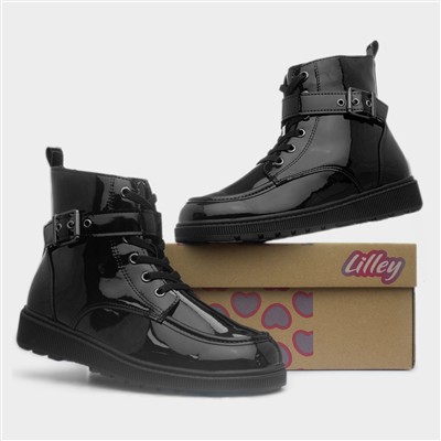 Drama Girls Black Patent Wedge Boot