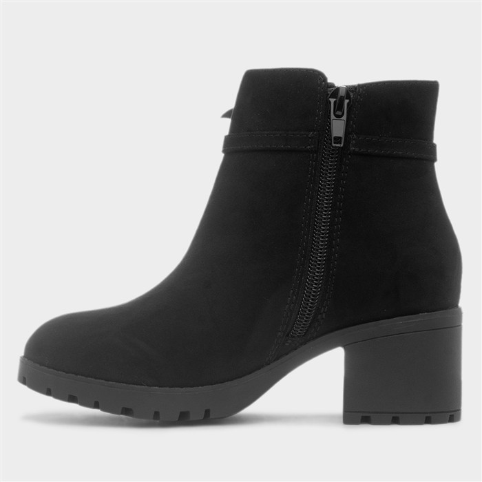 Girls Black Heeled Ankle Diamante Bow Boot