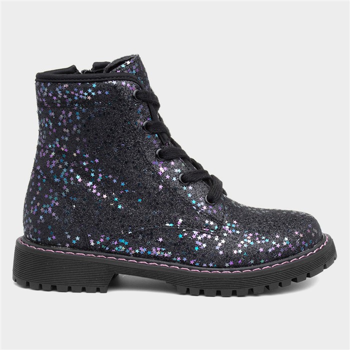 Lauren Girls Black Zip Glitter Boot