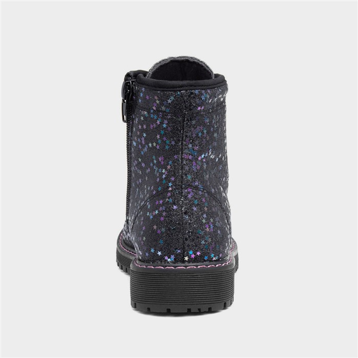Lauren Girls Black Zip Glitter Boot