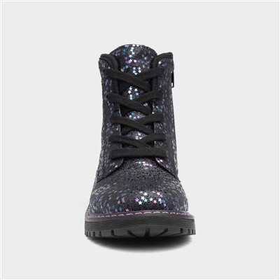 Lauren Girls Black Zip Glitter Boot