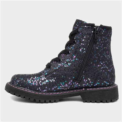 Lauren Girls Black Zip Glitter Boot