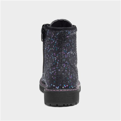 Lauren Girls Black Zip Glitter Boot
