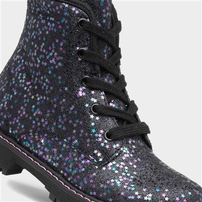 Lauren Girls Black Glitter Boot