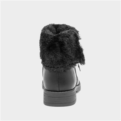 Girls Black Faux Fur Ankle Boot