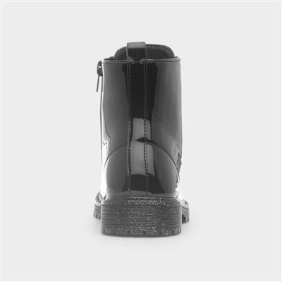 Girls Black Patent Glitter Sole Ankle Boot