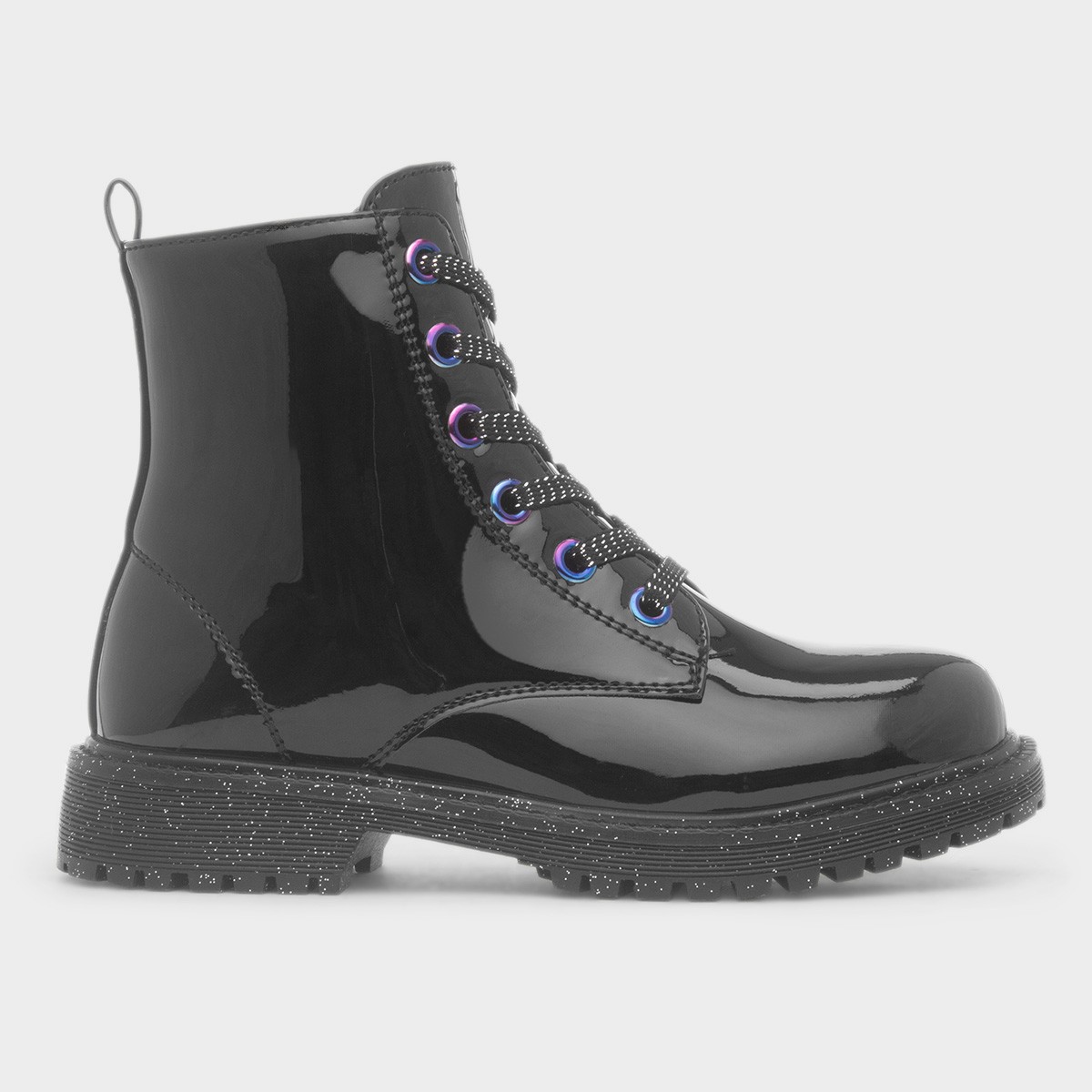 Girls Black Patent Glitter Sole Ankle Boot