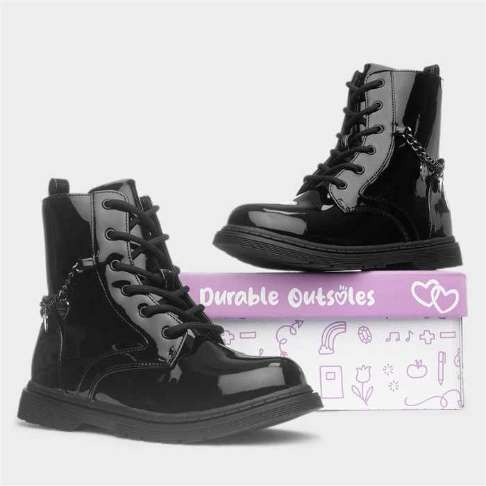 Daisy Girls Black Patent Charm Boot