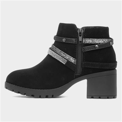 Girls Black Heeled Ankle Boot