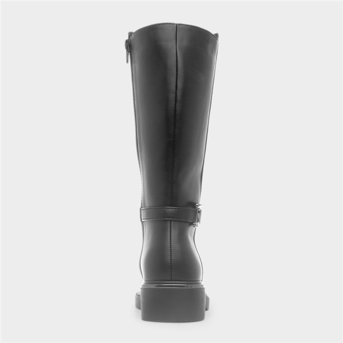 Girls Black Knee Up Heart Buckle Boot