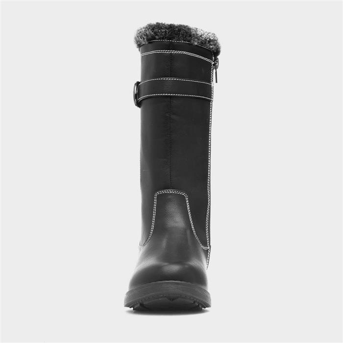 Girls Black Faux Fur Zip Up Calf Boot