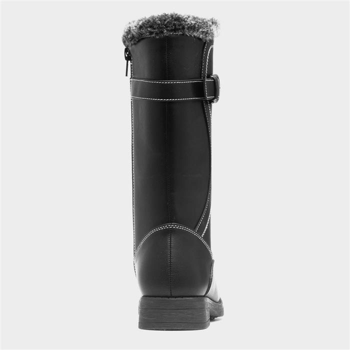 Girls Black Faux Fur Zip Up Calf Boot